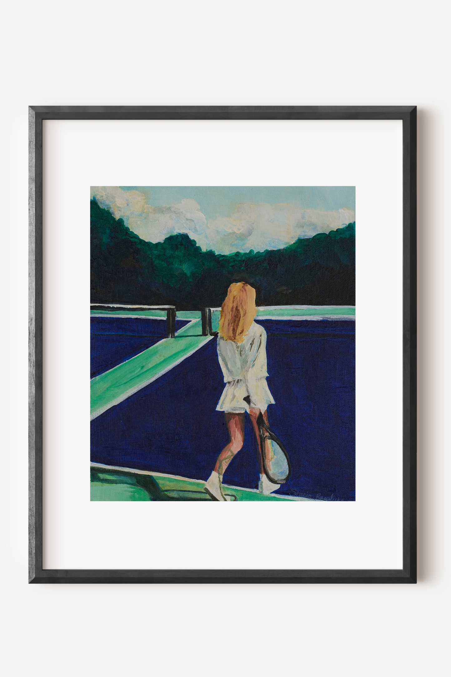 Framed "Tennis at Twilight", 8" x 10"